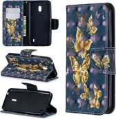 3D Gekleurde Tekening Patroon Horizontale Flip Leren Case met Houder & Kaartsleuven & Portemonnee Voor Nokia 2.2 (Zwarte Achtergrond Vlinder)