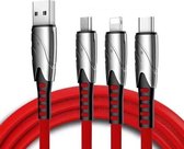 KO51 1,2 m 3-in-1 USB naar 8-pins + USB-C / Type-C + micro-USB Shark Fabric-datakabel (rood)
