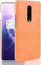 Schokbestendig Crocodile Texture PC + PU-hoesje voor OnePlus 7 Pro (oranje)