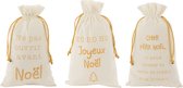 J-Line Franse zak voor kerst - textiel - wit & goud - 49 cm - 3 stuks - kerstversiering