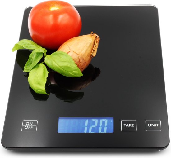 Hermanos® Digitale Precisie Keukenweegschaal - Weegschaal Keuken - 1 gr tot 15 kg - Tarra Functie - Bluetooth met Voedingsapp - Incl. Batterijen - Zwart
