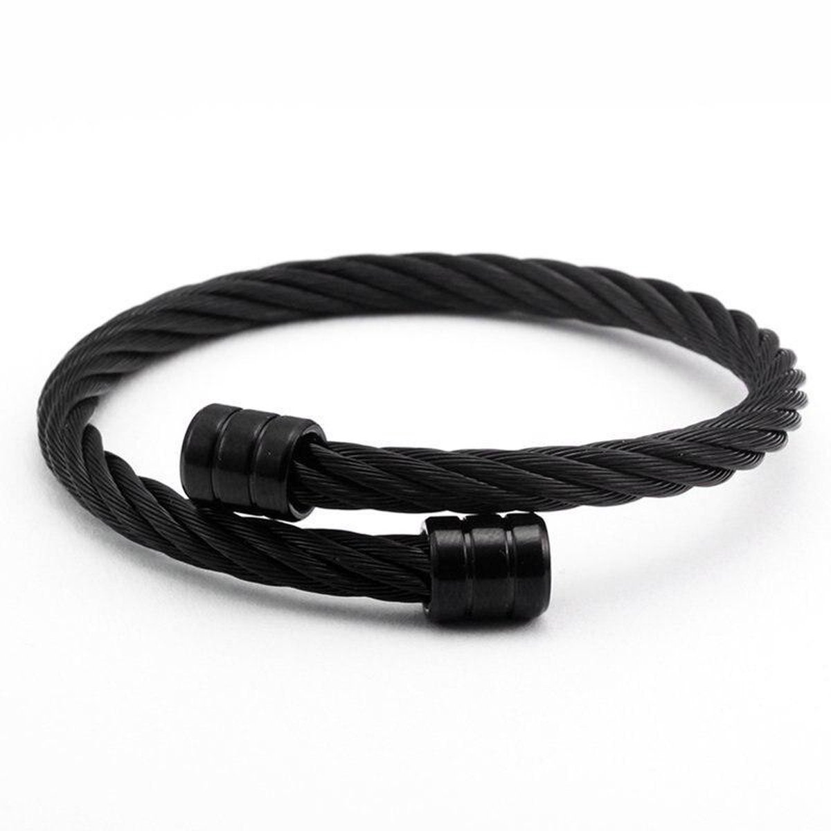 Kabel Armband van Gedraaid Staal - Zwart - Armbanden Heren Dames - Papa Cadeau Voor Mannen - Vaderdag