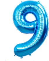 Folie Cijfer Ballon | Blauw | Cijfer 9 | ± 82 cm | Maak je feestje compleet met deze mooie ballon!