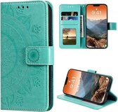 Totem Flower Reliëf Horizontale Flip TPU + PU lederen tas met houder & kaartsleuven & portemonnee voor iPhone 12/12 Pro (groen)