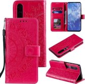 Voor Xiaomi Mi 10 Pro 5G Totem Bloem Reliëf Horizontale Flip TPU + PU lederen tas met houder & kaartsleuven & portemonnee (rood)
