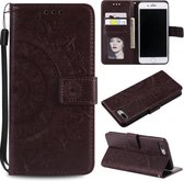 Totem Flower Reliëf Horizontale Flip TPU + PU lederen tas met houder & kaartsleuven & portemonnee voor iPhone 8 Plus / 7 Plus (bruin)