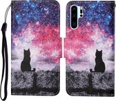 Voor Huawei P30 Pro Gekleurde Tekening Patroon Horizontale Flip Leren Case met Houder & Kaartsleuven & Portemonnee & Lanyard (Sterrenkat)