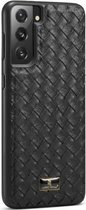 Voor Samsung Galaxy S21 + 5G Fierre Shann lederen textuur telefoon achterkant hoes (geweven zwart)