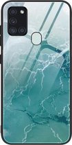 Voor Samsung Galaxy A21s marmeren patroon glas beschermhoes (DL04)