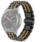 22 mm voor Huawei Watch GT2e GT2 46 mm zeven roestvrijstalen bandjes (zwart goud)