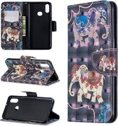Voor Galaxy A10s 3D-patroon Gekleurde tekening Horizontale lederen flip-hoes met houder & kaartsleuven & portemonnee (twee olifanten)