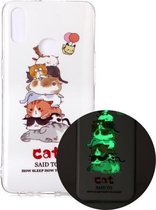 Voor Samsung Galaxy A10s Lichtgevende TPU zachte beschermhoes (katten)