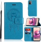 Voor Xiaomi Redmi Note 10S Windgong Uil Embossing Patroon Horizontale Flip Leren Case met Houder & Kaartsleuven & Portemonnee (Blauw)