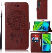Voor Xiaomi Mi CC9 Pro Windgong Uil Embossing Patroon Horizontale Flip Leren Case met Houder & Kaartsleuven & Portemonnee (Bruin)