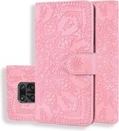 Voor Xiaomi Redmi Note 9 Pro Max Reliëf Zonnebloempatroon Horizontale Flip PU Leren Case met Houder & Kaartsleuven & Portemonnee & Lanyard (Roze)