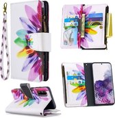 Voor Samsung Galaxy S20 Gekleurde Tekening Patroon Rits Horizontale Flip Leren Case met Houder & Kaartsleuven & Portemonnee (Zonnebloem)