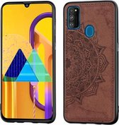 Voor Galaxy M30s Reliëf Mandala-patroon PC + TPU + stoffen telefoonhoes met draagkoord & magnetisch (bruin)