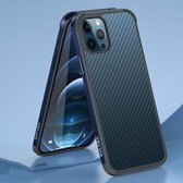 SULADA luxe 3D koolstofvezel getextureerd schokbestendig metaal + TPU frame hoesje voor iPhone 12/12 Pro (zeeblauw)