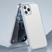 SULADA luxe 3D koolstofvezel getextureerd schokbestendig metaal + TPU frame hoesje voor iPhone 11 Pro Max (zilver)