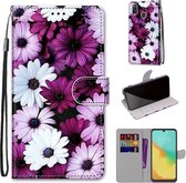 Voor ZTE Blade V10 Vita Gekleurde Tekening Cross Textuur Horizontale Flip PU Lederen Case met Houder & Kaartsleuven & Portemonnee & Lanyard (Chrysanthemum Roze Wit Paars)