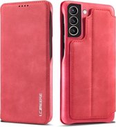 Voor Samsung Galaxy S21 FE LC.IMEEKE Hon Ancient Series horizontale flip lederen tas met houder en kaartsleuf (rood)