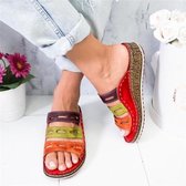 Vintage casual dikke bodem wiggen open teen pantoffels voor dames, schoenmaat: 36 (rood)