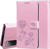 Voor Samsung Galaxy S20 FE 5G Rose reliëf horizontale flip PU lederen tas met houder & kaartsleuven & portemonnee (rose goud)