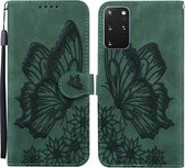 Voor Samsung Galaxy S20 + Retro Skin Feel Butterflies Embossing Horizontale Flip Leather Case met houder & kaartsleuven & portemonnee (groen)