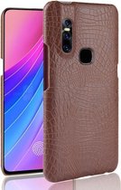 Schokbestendige krokodiltextuur pc + PU-hoes voor Vivo V15 (bruin)