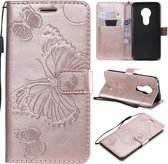 Butterfly Embossing Pattern Horizontale Flip Leather Case voor Motorola Moto G7 Play, met kaartsleuf & houder & portemonnee & lanyard (Rose Gold)