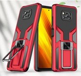 Voor Xiaomi Poco X3 NFC Armor 2 in 1 PC + TPU magnetische schokbestendige behuizing met opvouwbare houder (rood)