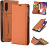 Voor Samsung Galaxy A70 Sterk magnetisme Vloeibaar gevoel Horizontale flip lederen tas met houder & kaartsleuven en portemonnee (bruin)