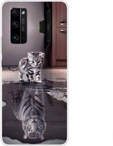 Voor Huawei Honor 30 Gekleurd tekeningpatroon Zeer transparant TPU beschermhoes (Cat Tiger)