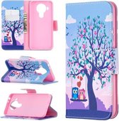 Voor Nokia 5.4 Gekleurde tekening patroon Horizontale flip lederen tas met houder & kaartsleuven & portemonnee (uil)