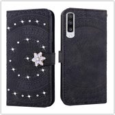 Voor Galaxy A50 Pressed Printing Sticking Drill Pattern Horizontale Flip PU lederen tas met houder & kaartsleuven & portemonnee & & lanyard (zwart)