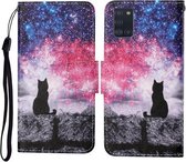 Voor Samsung Galaxy A31 Gekleurde Tekening Patroon Horizontale Flip Leren Case met Houder & Kaartsleuven & Portemonnee & Lanyard (Starry Cat)