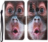 Voor Samsung Galaxy A21 Gekleurde Tekening Patroon Horizontale Flip Leren Case met Houder & Kaartsleuven & Portemonnee & Lanyard (Orang-oetan)