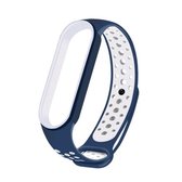 Voor Geschikt voor Xiaomi Mi Band 6 (CA8856) ademende siliconen vervangende band horlogeband met gaten (blauw + wit)