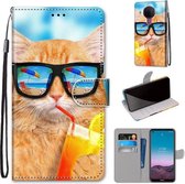 Voor Nokia 5.4 Gekleurde Tekening Cross Textuur Horizontale Flip PU Lederen Case met Houder & Kaartsleuven & Portemonnee & Lanyard (Kat Drinken Soda)