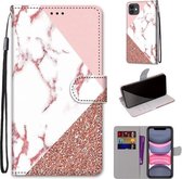 Gekleurde tekening Cross Texture Horizontale Flip PU lederen tas met houder & kaartsleuven & portemonnee & lanyard voor iPhone 11 (Pink Stone Texture)