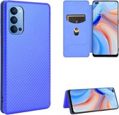 Voor OPPO Reno4 4G koolstofvezel textuur magnetische horizontale flip TPU + pc + PU lederen tas met kaartsleuf (blauw)