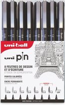 Uni-ball Pin Fineliner 8 Set Zwart