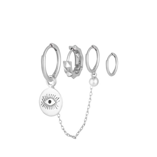 Oorbellen set - Diamond eye - set van 4 oorbellen - zilver