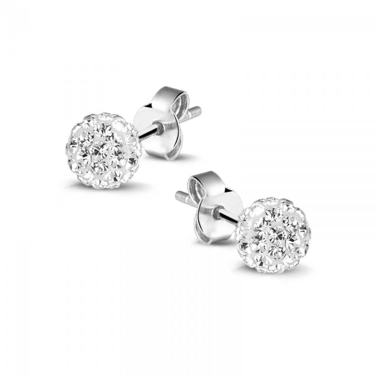 Twice As Nice Oorbellen in zilver, bol van 6 mm met witte kristallen Wit