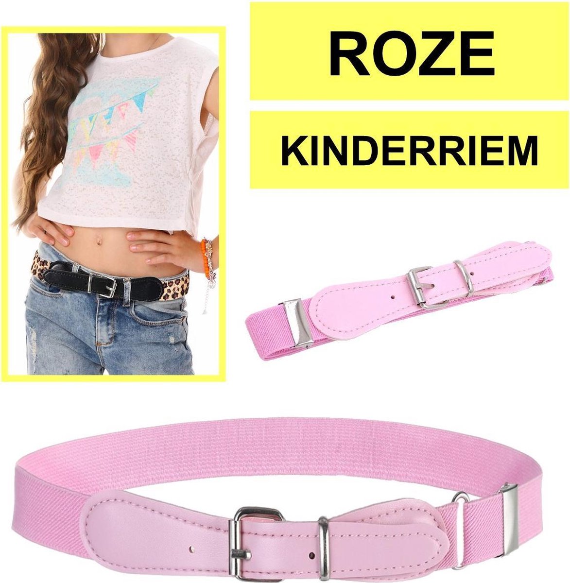 Fako Fashion - Kinderriem Elastisch Oval - Elastische Riem Voor Kinderen - Rekbare Riem - Broekriem - Stretch Riem - Roze