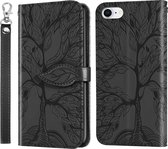 Life of Tree Embossing Pattern Horizontale flip lederen tas met houder & kaartsleuf & portemonnee & fotolijst & lanyard voor iPhone 8 & 7 (zwart)