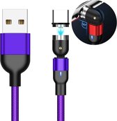 1m 2A uitgang USB naar USB-C / Type-C nylon gevlochten roterende magnetische oplaadkabel (paars)