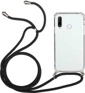 Voor Huawei Y7p Four-Corner Anti-Fall transparante TPU beschermhoes met lanyard (zwart)