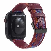 Etnische lederen horlogeband voor Apple Watch Series 6 & SE & 5 & 4 44 mm / 3 & 2 & 1 42 mm (wijnrood)