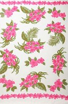 Pareo, sarong, hamamdoek,  figuren bloemen patroon lengte 115 cm breedte 165 kleuren wit roze groen versierd met franjes.